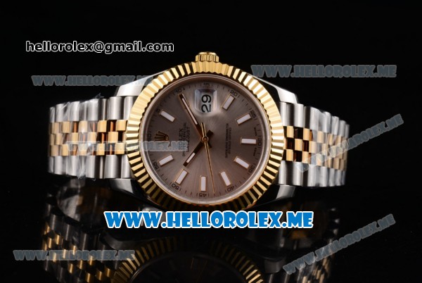 Rolex Datejust II Asia 2813 Automatic Two Tone Case/Bracelet with Grey Dial and Stick Markers (BP) - Click Image to Close